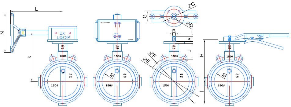 Dimensões válvulas Borboletas 200Lbs de 2’’ A 20’’